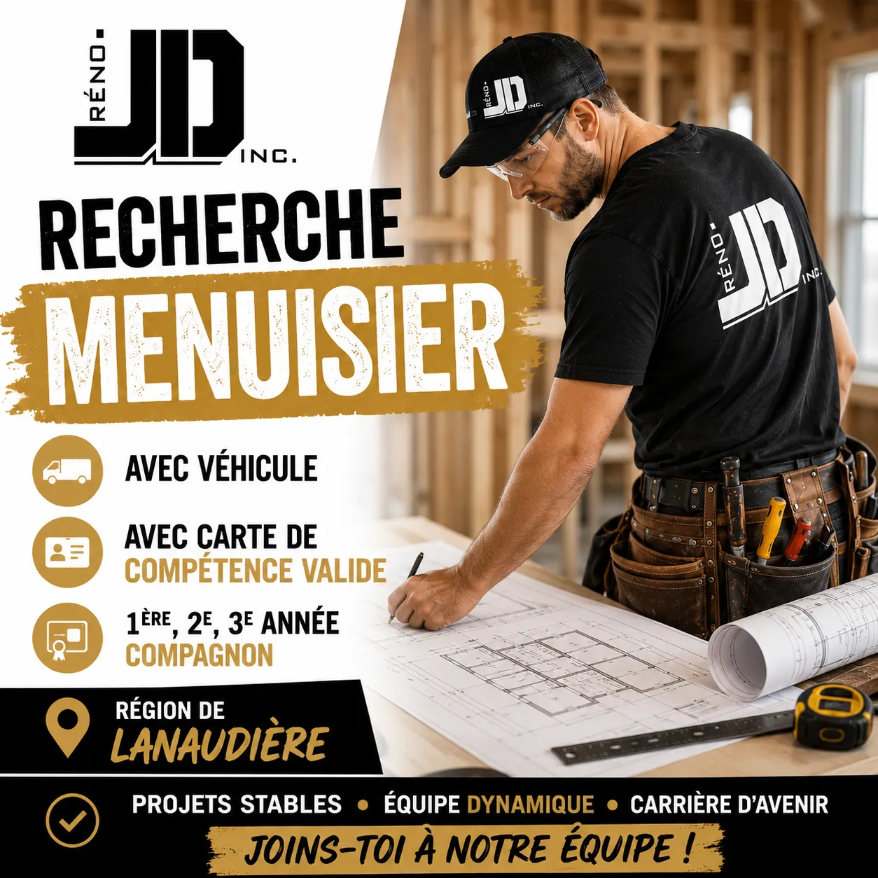 Rénovation Julien Dubé inc. embauche un charpentier-menuisier